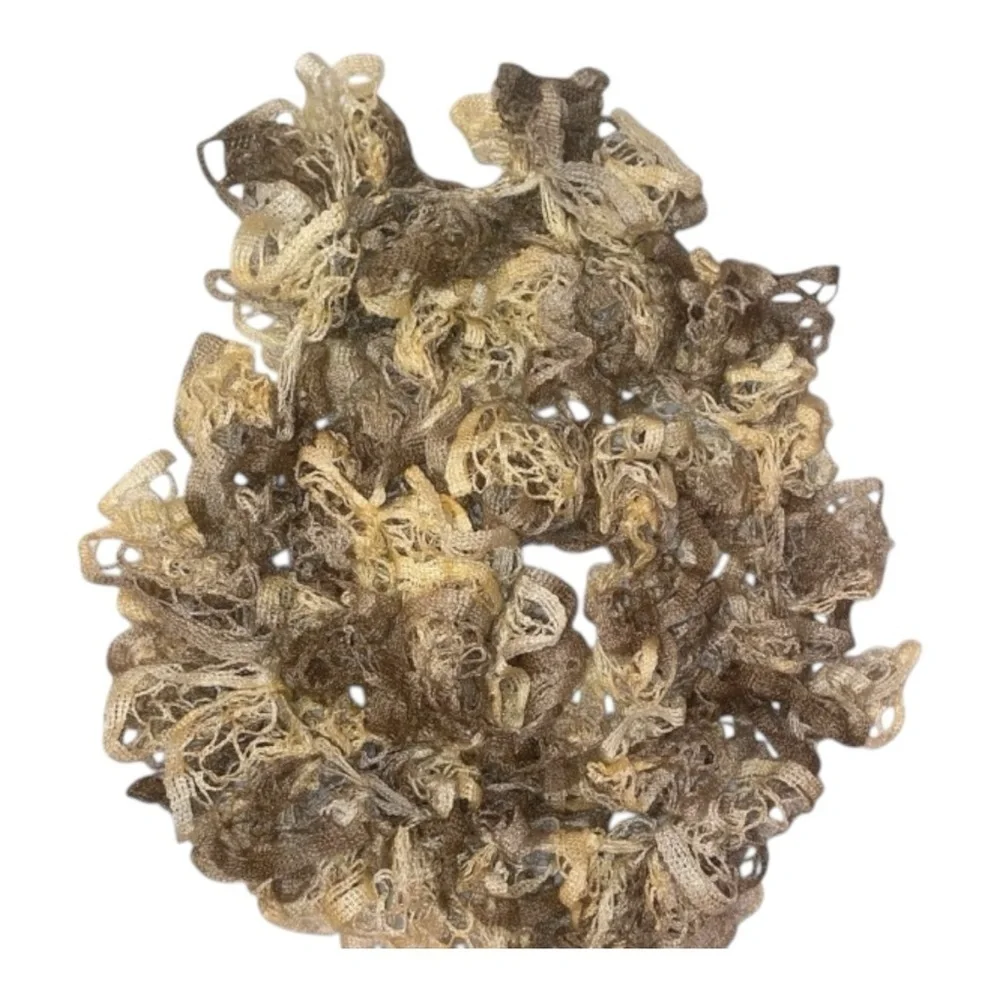 KNITTED RUFFLE STYLE Fashion Scarf in Tan, Cream and Beige